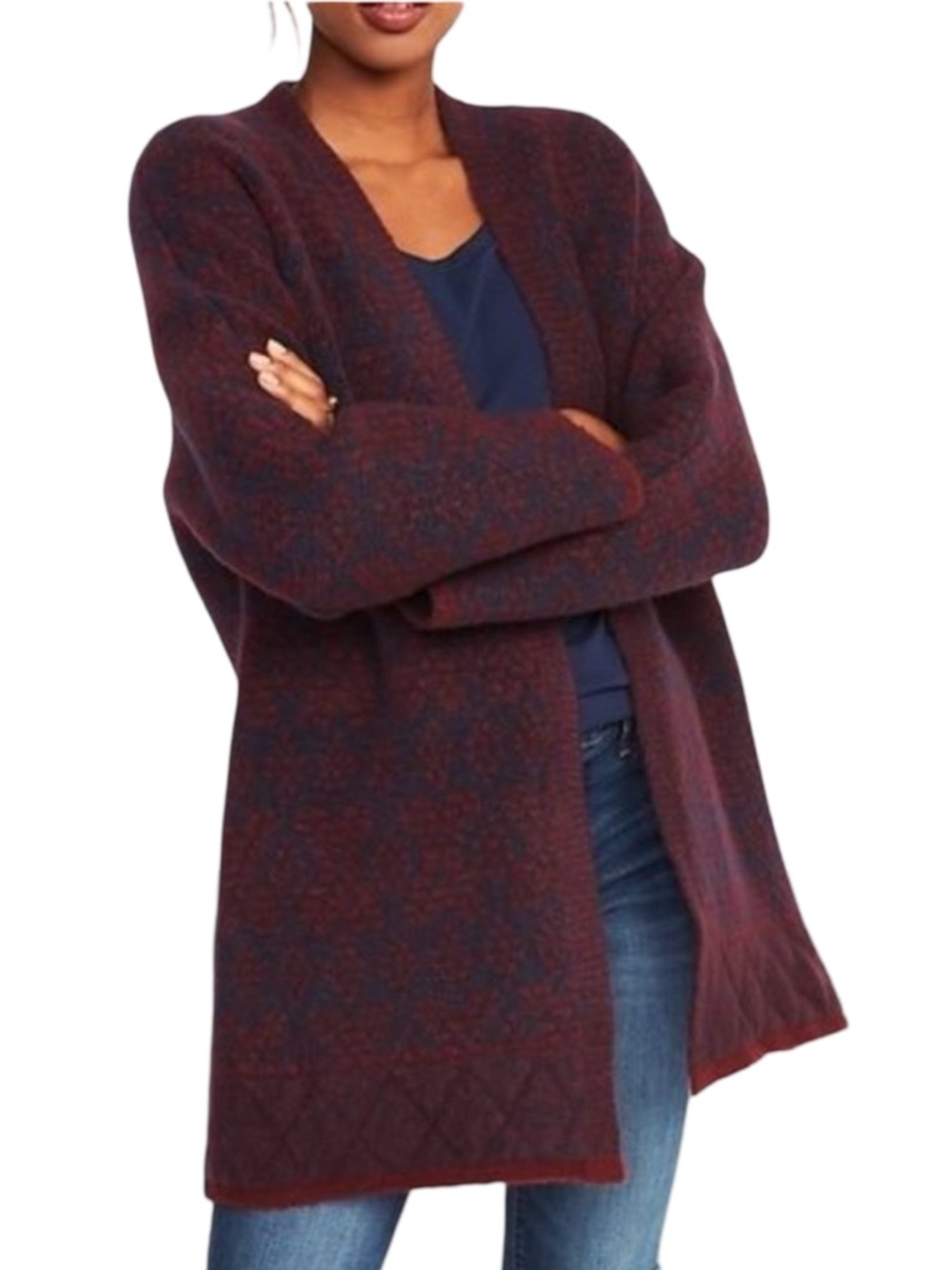 Old Navy Women’s Southwest Burgundy Open Front Patterned Coatigan Sweater Small